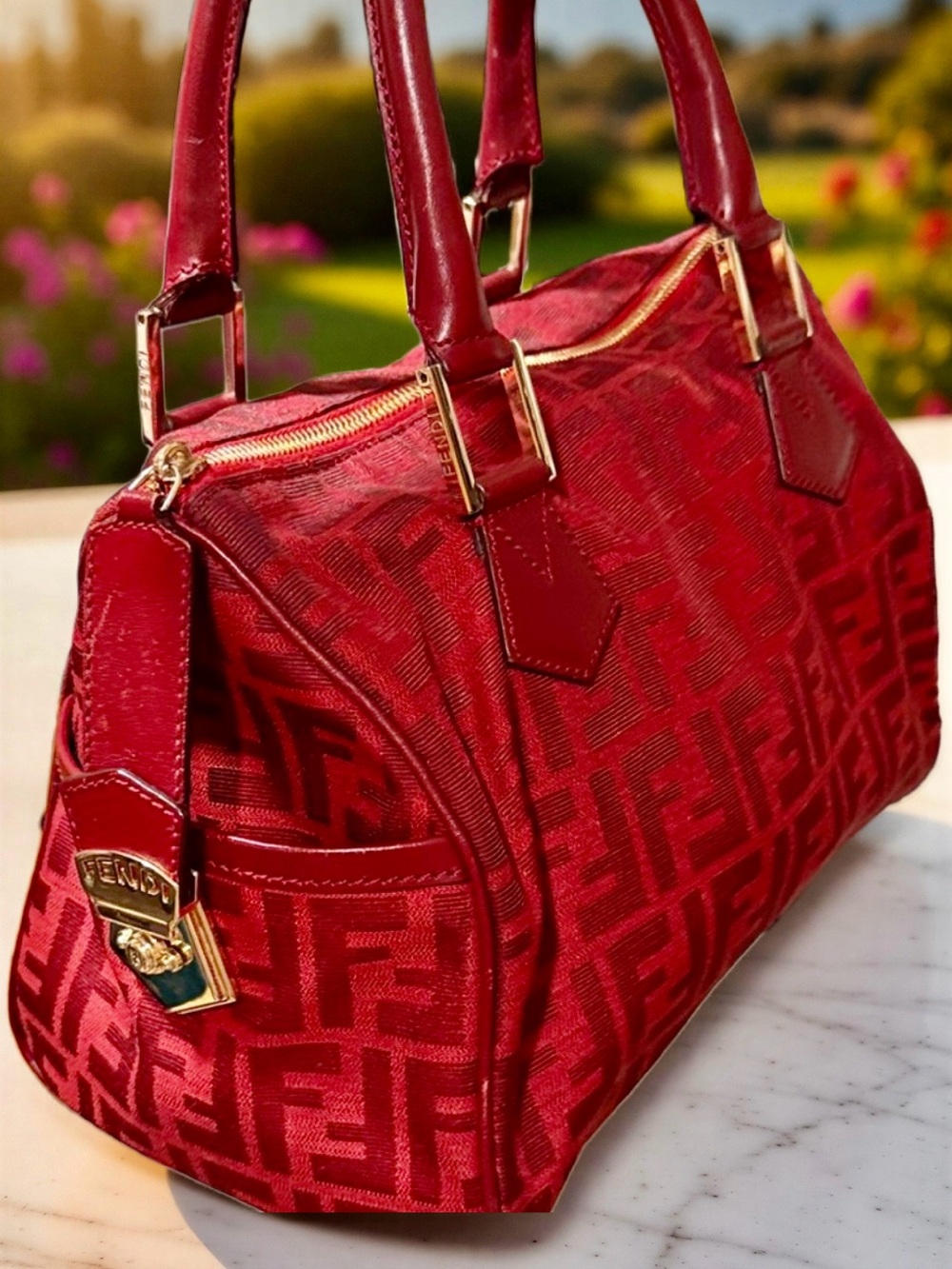 Fendi Red Boston Handbag